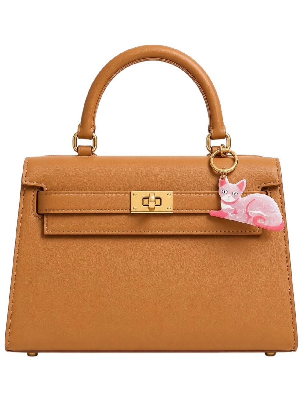 Light Pink Cat Kitten Acrylic Glossy 2.25" Gold O Ring Bag Purse Charm Persian